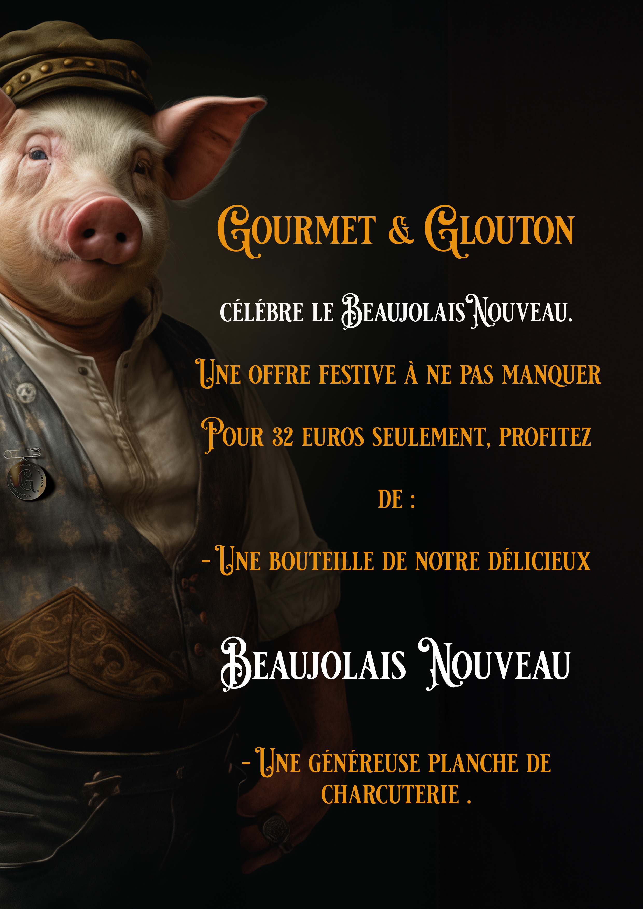 Célébrez le Beaujolais Nouveau chez Gourmet & Glouton  Le Beaujolais Nouveau est enfin arrivé, et chez Gourmet & Glouton, nous vous invitons à vivre un moment unique en honorant cette tradition incontournable.    Une offre festive à ne pas manquer   Pour 